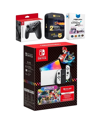 Nintendo Switch Oled Mario Kart 8 Deluxe Bundle with Pro Controller, MightySkins Console and Controller Skin Voucher and 2 Year Cps Extended Warranty