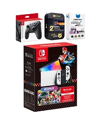 Nintendo Switch Oled Mario Kart 8 Deluxe Bundle with Pro Controller, MightySkins Console and Controller Skin Voucher and 2 Year Cps Extended Warranty