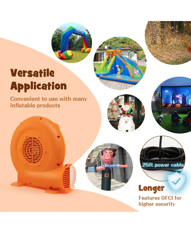 380W Air Blower (0.5HP) for Inflatables with 25 feet Wire and Gfci Plug