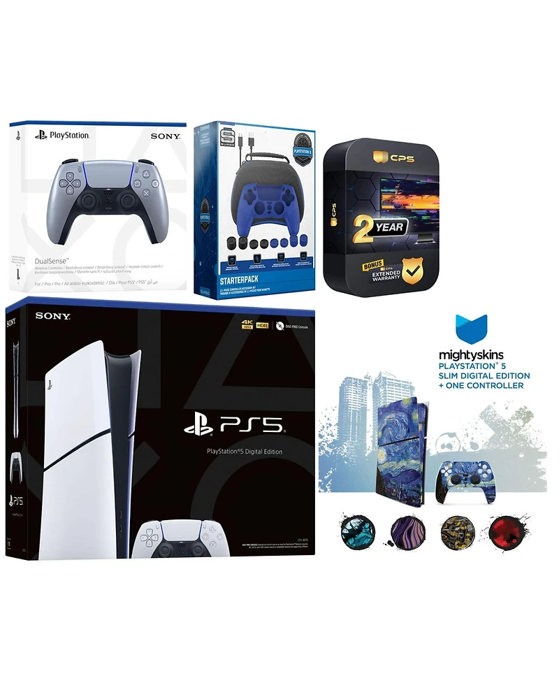 Sony Playstation 5 Slim Digital with Extra Chroma Pearl Controller, Gamer Starter Kit and MightySkins Decal Voucher + 2 Year Cps Extended Warranty
