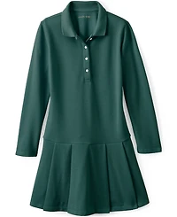 Lands' End School Uniform Girls Long Sleeve Mesh Pleated Polo Dress