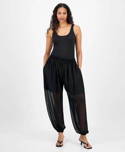 Bar Iii Women's High Rise Sheer Harem Pants, Exclusively at Macy's