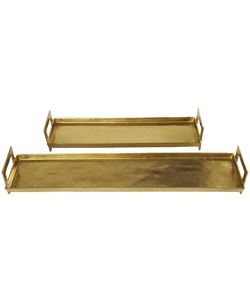 Rosemary Lane Modern Brass Tray, Set of 2