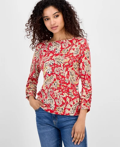 Nautica Jeans Women's Boat-Neck Paisley-Print Top