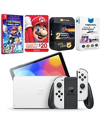Nintendo Switch White Oled Console with Mario + Rabbids Sparks of Hope Cosmic Edition, Nintendo $20 eShop Gift Card, MightySkins Console and Controlle