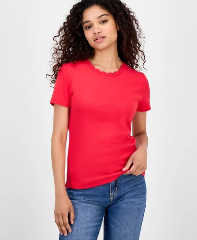 Nautica Jeans Women's Cotton Scalloped-Neck T-Shirt, Online Only