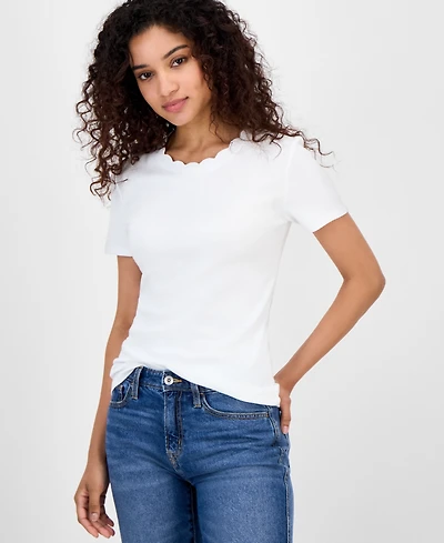 Nautica Jeans Women's Cotton Scalloped-Neck T-Shirt, Online Only