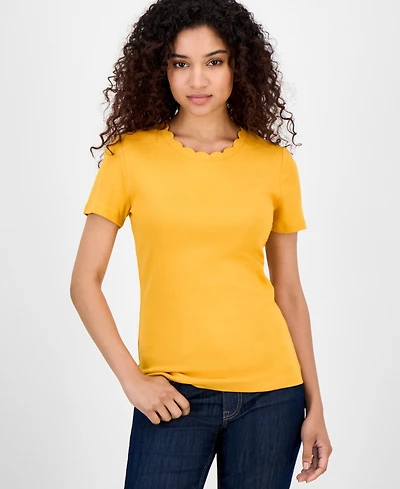 Nautica Jeans Women's Cotton Scalloped-Neck T-Shirt, Online Only
