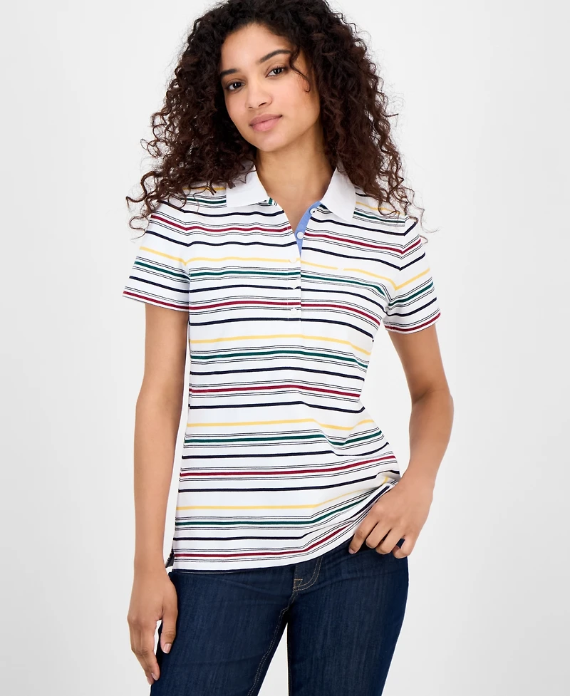 Nautica Jeans Women's Striped Short-Sleeve Polo Shirt