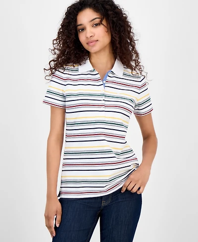 Nautica Jeans Women's Striped Short-Sleeve Polo Shirt