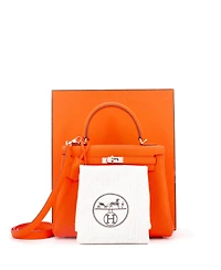 Pre-Owned Hermes Kelly 25 Handbag Orange Togo with Palladium Hardware