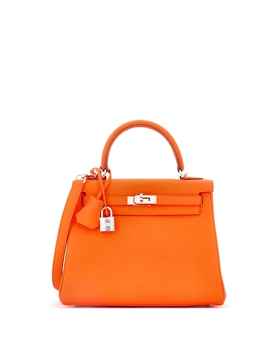 Pre-Owned Hermes Kelly 25 Handbag Orange Togo with Palladium Hardware