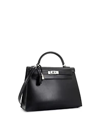 Pre-Owned Hermes Kelly 32 Handbag Black Box Calf with Palladium Hardware