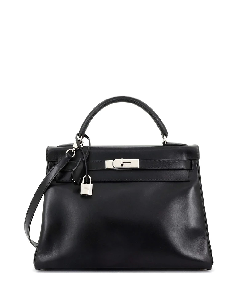 Pre-Owned Hermes Kelly 32 Handbag Black Box Calf with Palladium Hardware