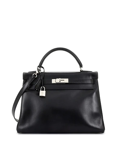 Pre-Owned Hermes Kelly 32 Handbag Black Box Calf with Palladium Hardware