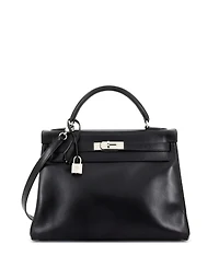 Pre-Owned Hermes Kelly 32 Handbag Black Box Calf with Palladium Hardware