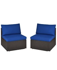 Gymax 2PCS Patio Sectional Armless Sofas Rattan Furniture Set Outdoor w/ Cushions