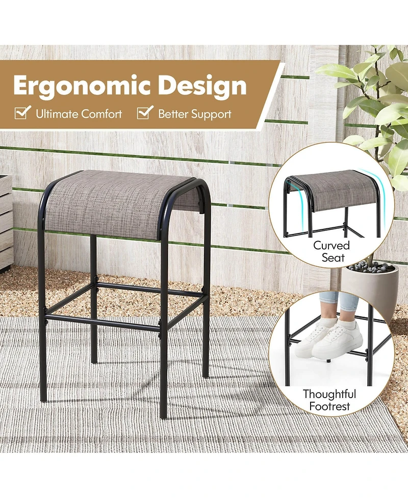 Gymax 2PCS 30'' Bar Height Bistro Stools Outdoor Bar Stools w/ Breathable Fabric Seat