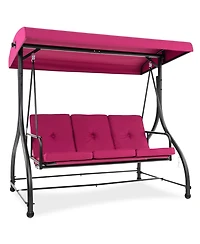 Gymax Converting Patio Swing Chair Porch Swing Bed w/Adjustable Canopy & Thickened Cushion