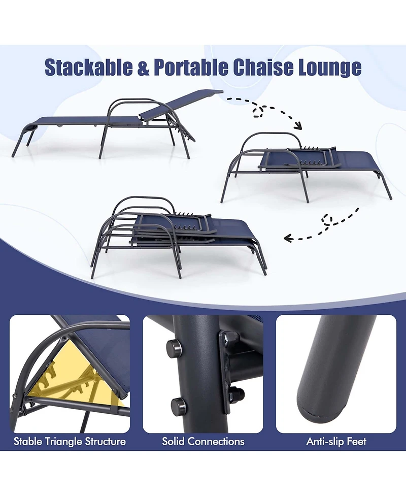 Gymax Lounge Chair Chaise Adjustable Reclining Armrest Patio