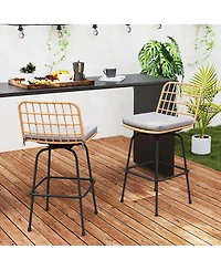 Gymax Patio 360° Swivel Bar Stools Set of 2 w/Backrests & Footrests Soft Seat Cushions