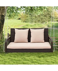 Gymax Wicker Outdoor Porch Swing 800 Lbs Capacity Outdoor Swing Bench w/ Hanging Chains