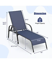 Gymax 2 Pcs Lounge Chair Chaise Adjustable Reclining Armrest Patio