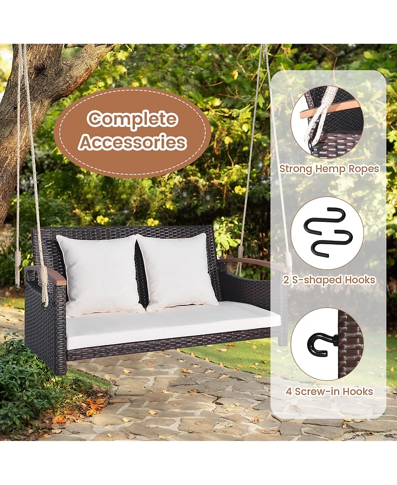 Gymax 2-seater hanging swing porch swing Pe wicker swing outdoor hanging swing garden poolside