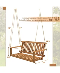 Gymax 2-Person Acacia Wood Outdoor Porch Swing Patio Hanging Bench Chair Natural