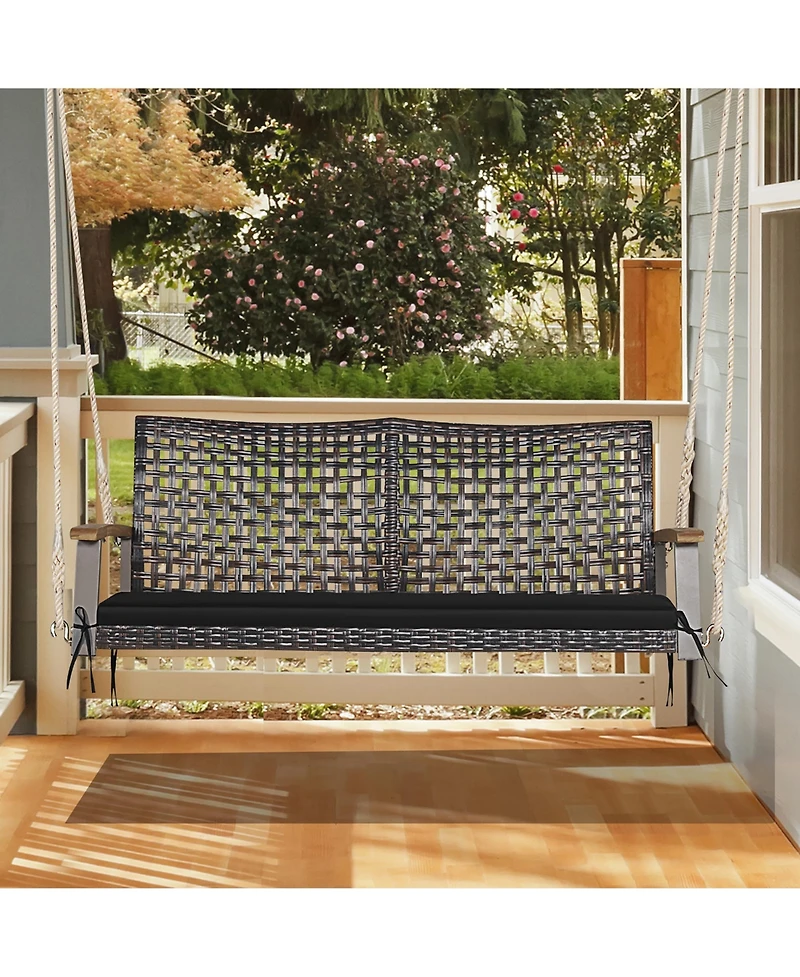 Gymax 2-Seat Rattan Porch Swing Chair Outdoor Wicker Bench W/ Seat Cushion Red