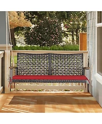 Gymax 2-Seat Rattan Porch Swing Chair Outdoor Wicker Bench W/ Seat Cushion Red