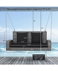 Gymax 2-Person Patio Hanging Porch Swing Rattan 800LBS Bench w/ Cushions