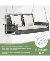 Gymax 2-Person Patio Hanging Porch Swing Rattan 800LBS Swing Bench w/ Cushions