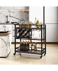 3-tier Bar Cart on Wheels Home Kitchen Serving Cart with Wine Rack and Glasses Holder