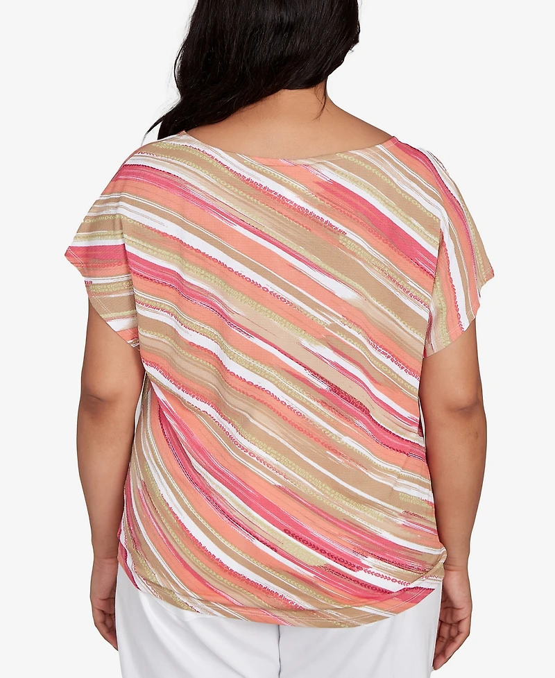 Hearts Of Palm Plus Size Printed Crinkle Tie Front Top