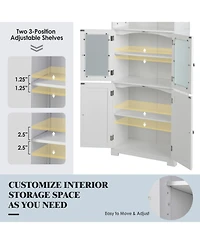 6-Tier Freestanding Bathroom Cabinet with 2 Open Compartments and Adjustable Shelves