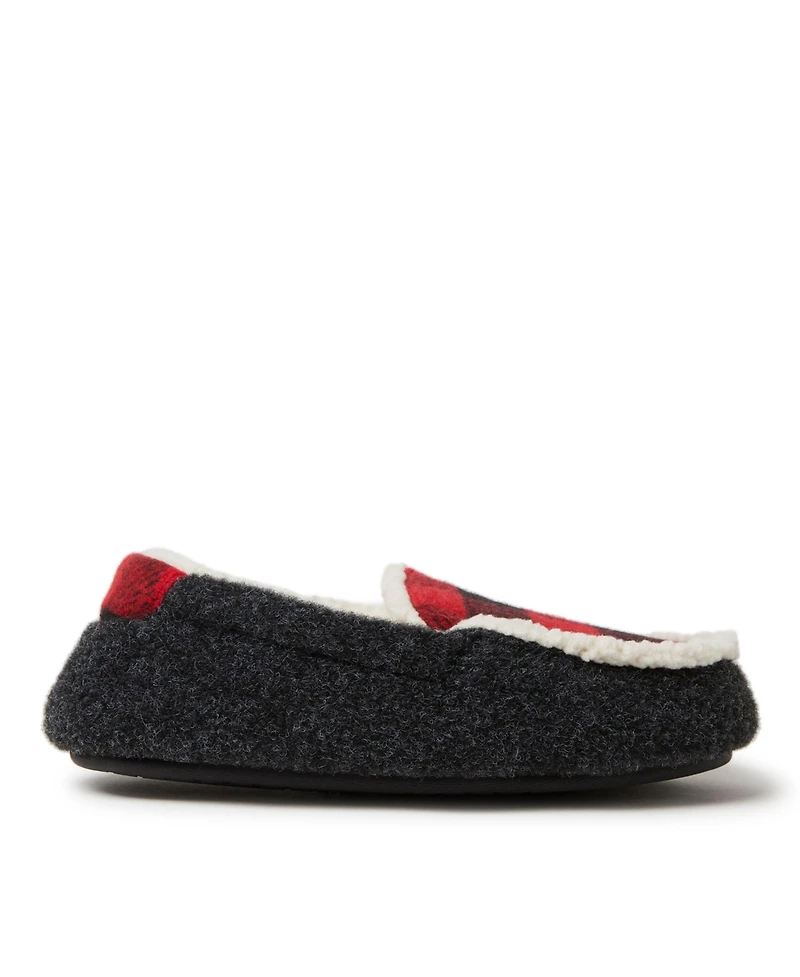 Dearfoams Kid's Hunter Plaid Fabric Moccasin House Slipper