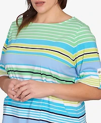 Ruby Rd. Plus Multi Stripe Roll Tab Top