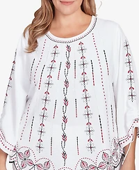 Ruby Rd. Plus Embroidered Bali Tie Sleeve Top