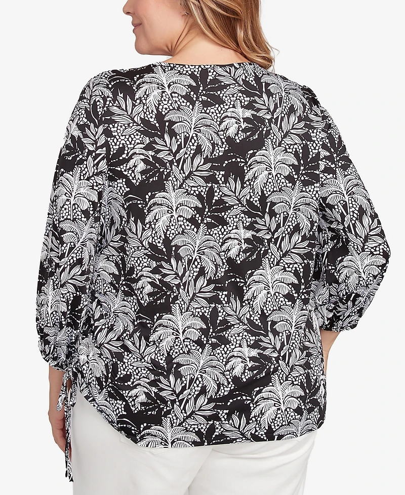 Ruby Rd. Plus Monotone Palms Side Tie Top