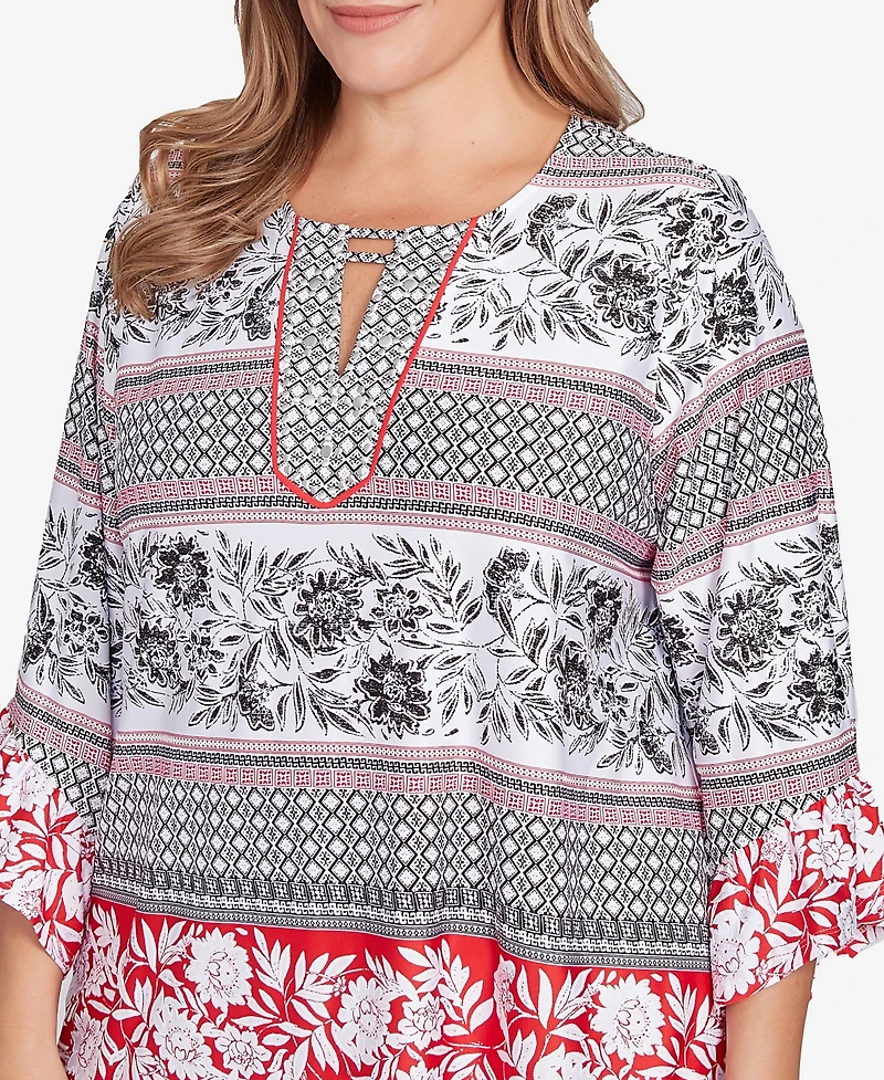 Ruby Rd. Plus Size Tropical Stripe Puff Print Top