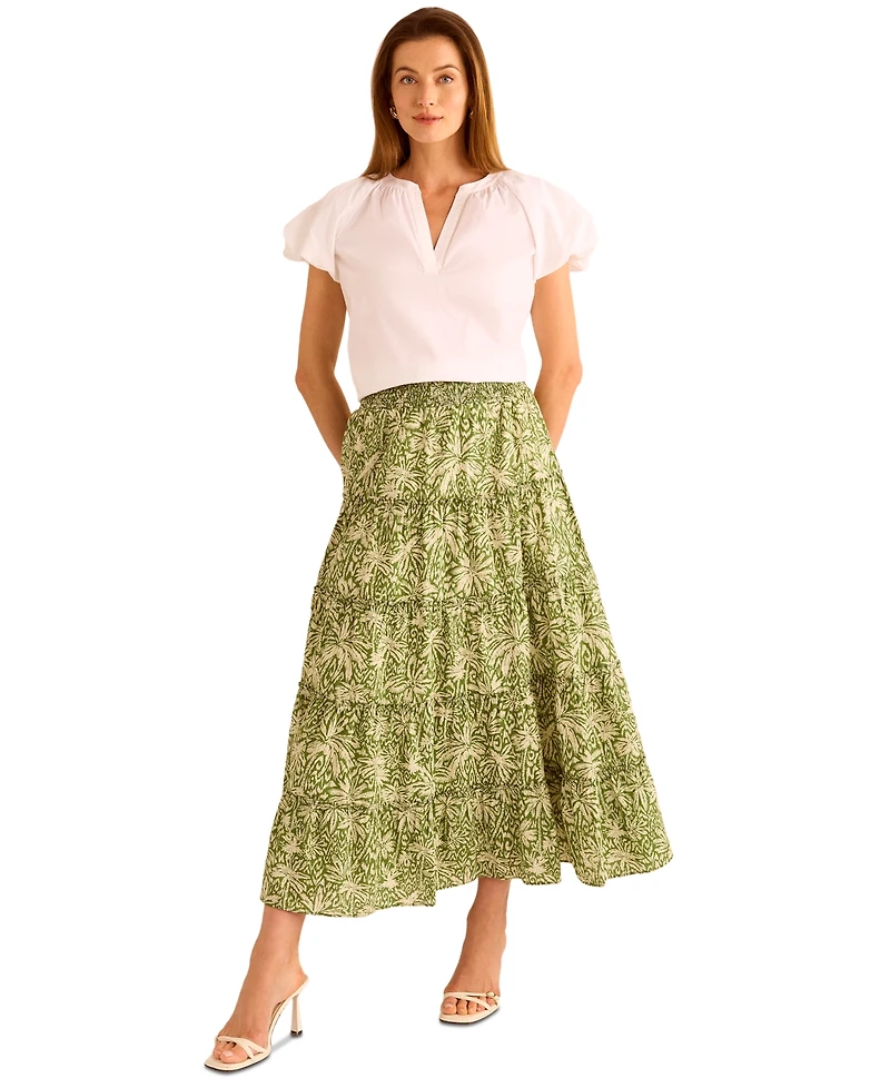 Vince Camuto Women's Cotton Tiered Smocked-Waist Maxi Skirt