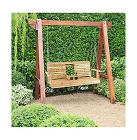 5 Feet Porch Swing Chair with Adjustable Chains and Foldable Cup Holders