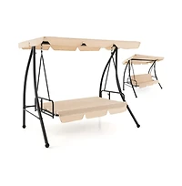 2-Seat Outdoor Convertible Swing Chair with Flat Bed and Adjustable Canopy