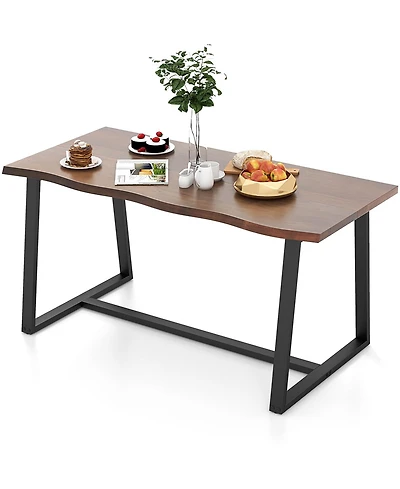 63" Large Dining Table with Wavy Edge and Heavy-duty Metal Frame