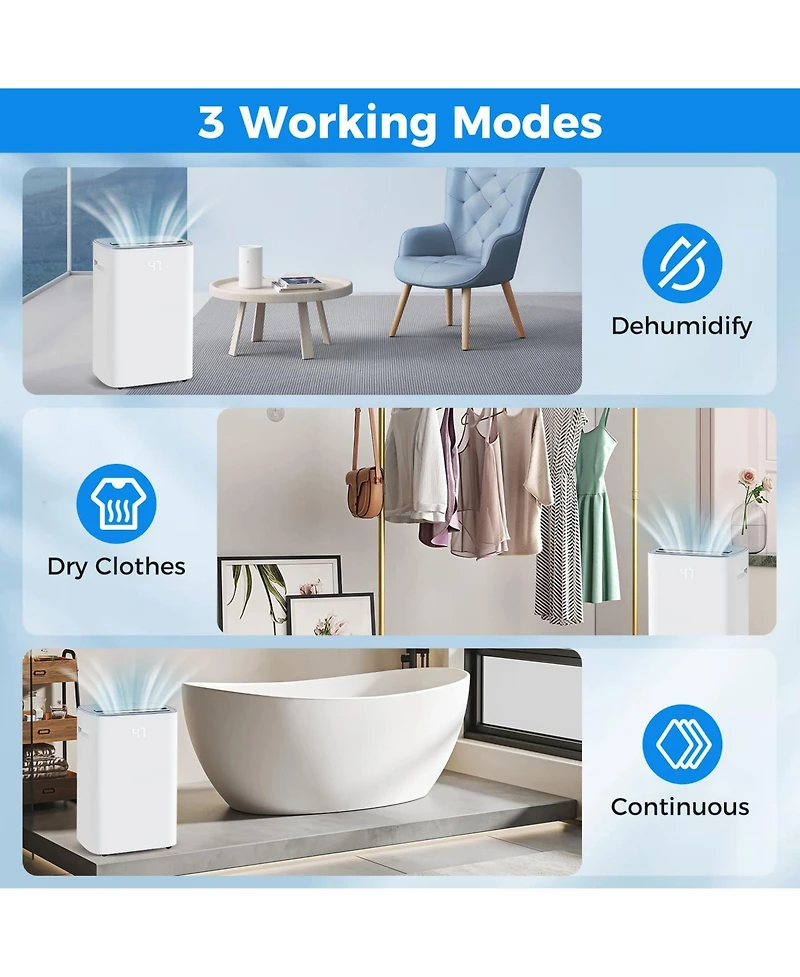 Dehumidifier with Auto Drain or Manual Drainage for Home Basement