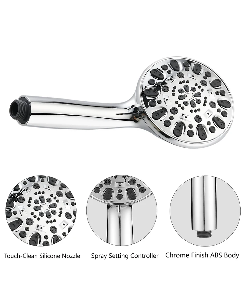 Rainsken Bar Combo Rain Showerhead, Drill-Free Stainless Steel Slide, 7-Setting Hand, Dual Shower Head Spa System