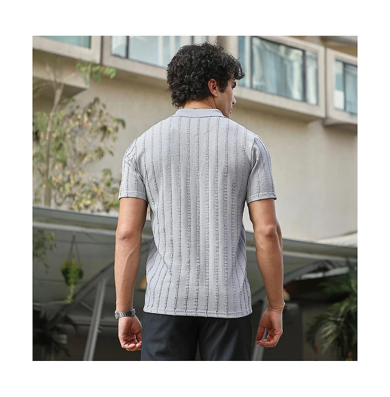 Campus Sutra Men's Coin Grey Wicker-Tactitle Polo T-Shirt