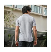 Campus Sutra Men's Coin Grey Wicker-Tactitle Polo T-Shirt