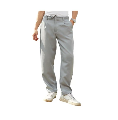 Campus Sutra Men's Cloud Grey Tailored Linen-Blend Trousers